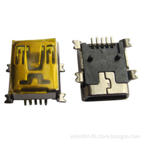 USB Connectors, USB 2.0 Mini B Type, Receptacle, R/A, SMT